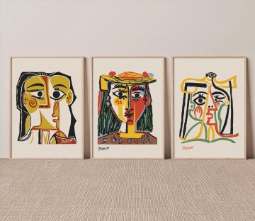 Picasso Frau Gesicht Tryptychon Wandkunst Minimalismus Ölgemälde